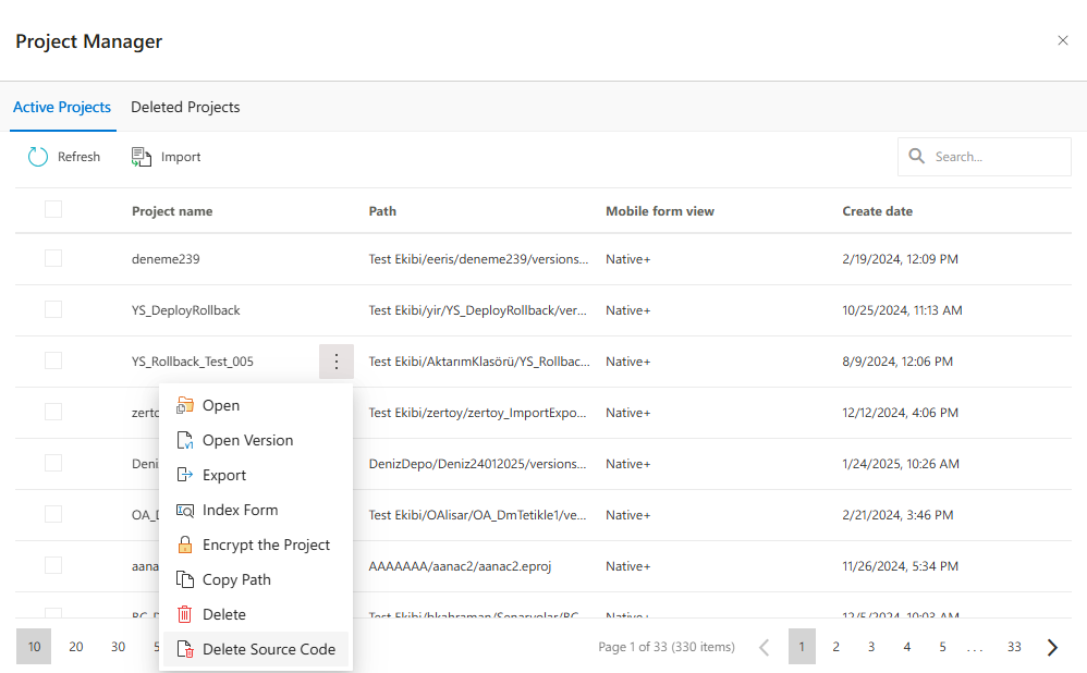 Project Manager - Delete Source Code