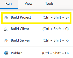 Run Menu - Build Project Option