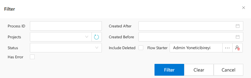 Filtering Panel