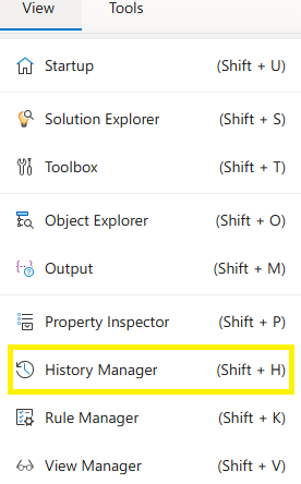 History Manager Menu