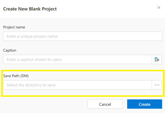 Create New Blank Project Save Path