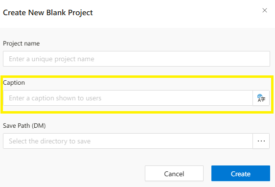Create New Blank Project Title