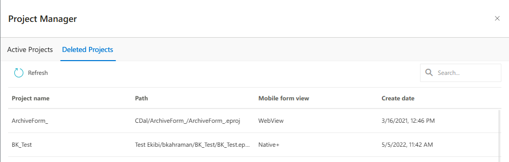 Deleted Projects