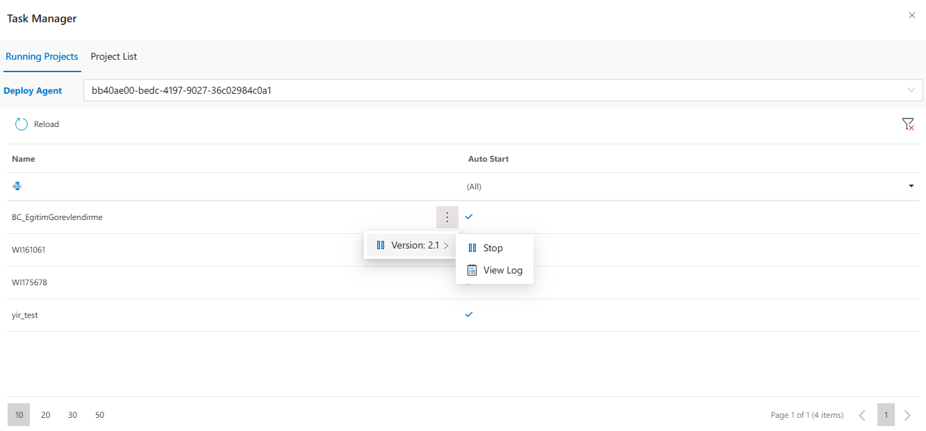 Project Action Menu