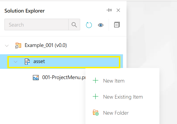 asset menu