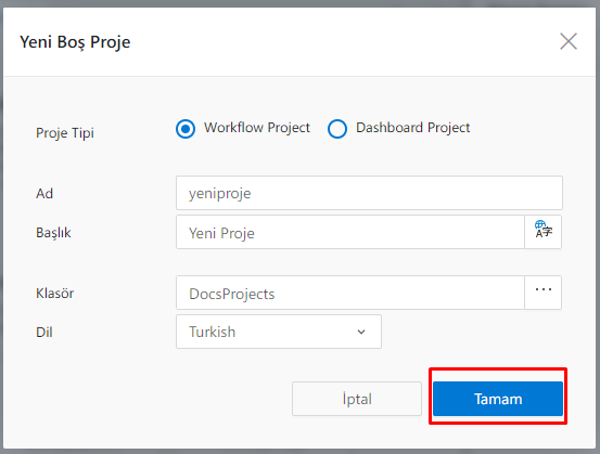 Yeni Proje Oluşturma