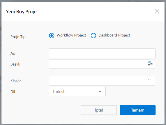 Yeni Proje Oluşturma